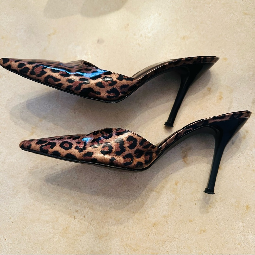 Stuart Weitzman Leopard Print Mules with 4” heel - Picture 2 of 6